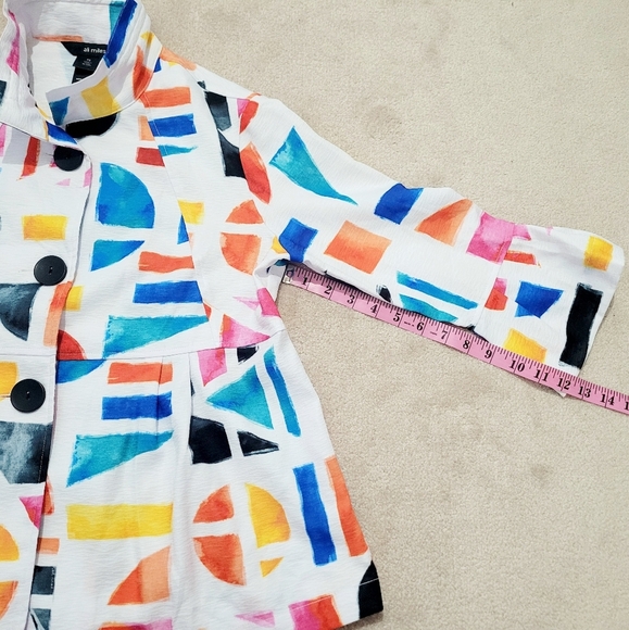 Ali Miles Abstract Art Jacket Colorful Geometric Print 3/4 Sleeve Size Small P - Picture 9 of 13